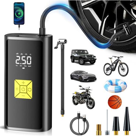 Compresseur à Air Portatif,Compresseur à Air Portatif Sans Fil 150PSI DC12V,Pompe a Velo Electrique avec Lumière LED et Banque Puissance,Gonfleur Pneus Voiture pour Voiture/Moto/Bicyclette (1/5)