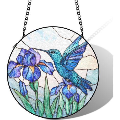 Attrape-soleil vitrail colibri 9 cm décoration fenêtre suspendue oiseau lumineux cadeau déco maison (1/5)
