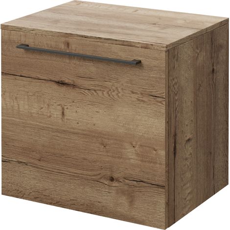 Napoli 390 Tobacco Oak 500mm Wall Mounted Single Drawer Vanity Unit for Countertop Basins - 500mm - Gunmetal Grey 320mm Handle