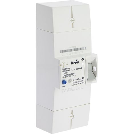 Itron – Disjoncteur d'abonné 15/45A 230V 2 pôles 500mA – Instantané – Conforme NF C 62 411 – Protection contre surcharges et courts-circuits