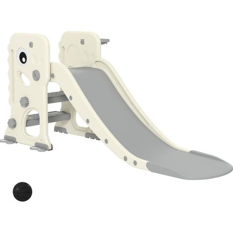 Tobogán infantil 3 en 1 con estructura de escalada y canasta, plegable, crema (1/4)