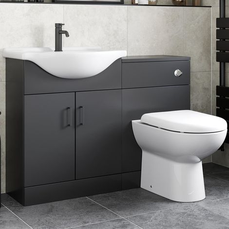 Alpine Black Bathroom Furniture Vanity Unit with Basin 1150mm Toilet Unit Combination (1/5)