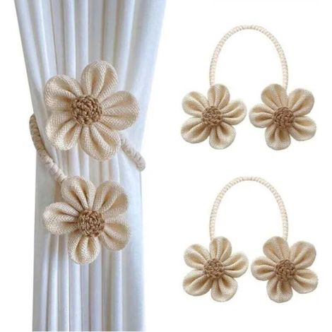 Embrasses de rideaux bohèmes à motifs floraux, lot de 2, attaches en tissu tendance pour rideaux (1/4)