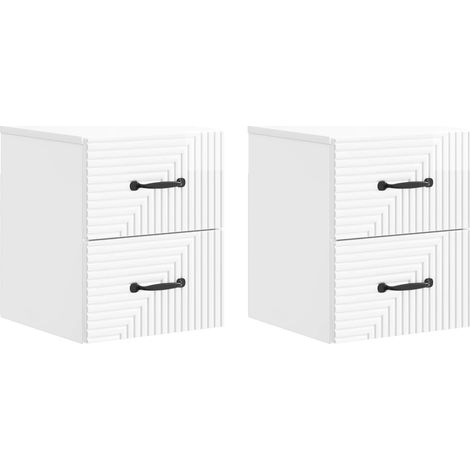 Wall-Mounted Bedside Cabinet with Drawer 2 pcs High Gloss White vidaXL