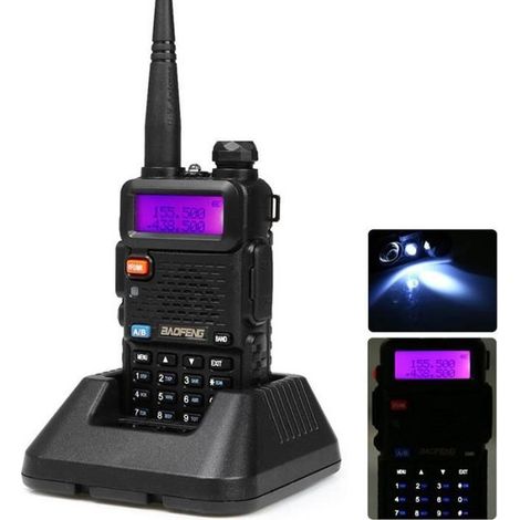 Baofeng UV-5R Talkie-walkie FM radio VHF-UHF avec double bande, affichage, veille et horloge intégrée Noir (1/4)