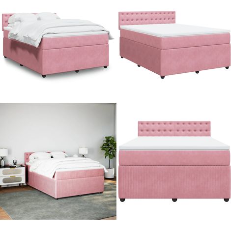 vidaXL Sommier à lattes de lit avec matelas Rose 140x190 cm Velours (1/5)