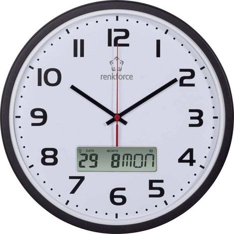 Horloge murale design élégant HD-WRCL135, cadran en verre trempé 30 cm, finition noir mat – 1 pièce (1/3)