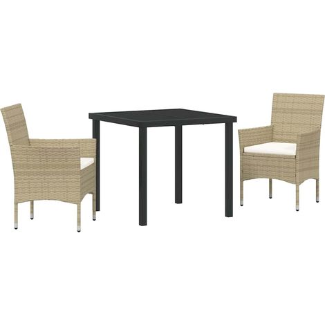 Maison Exclusive - Conjunto de Comedor de Jardín 3 pcs Beige ratá (1/5)