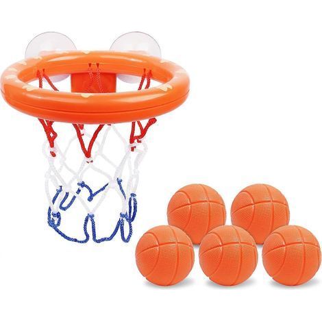 Panier de basket-ball et 5 ballons pour le bain. jouet de bain pour tout-petits avec ventouse puissante. (1/5)