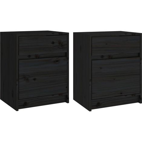 Set 2 comodini con cassetto e vano con anta 40 x 31 x 50 cm in legno di pino nero DEC035516