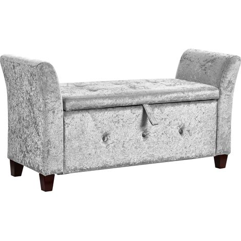 Seville Storage Ottoman Bench Bedding Blanket Box Hallway Bedroom Chest, Crushed-Velvet-Silver