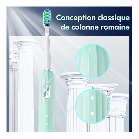 Brosse à Dents Électrique Soniques, Brosse a Dents Électrique pour Adultes et Enfants avec 5 Modes, Minuterie Intégrée et 9 Têtes Electric Toothbrush (Vert) (1/3)