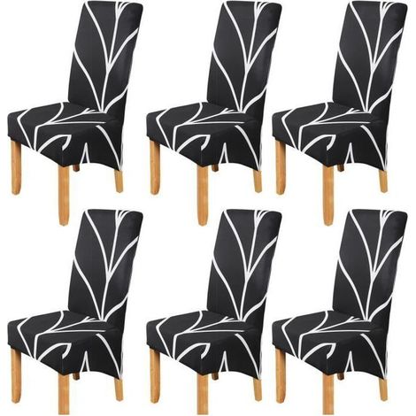 Lot de 6 housses de chaise inclinable imprimées style noir - Spandex/Polyester - Lavable et durable (1/4)