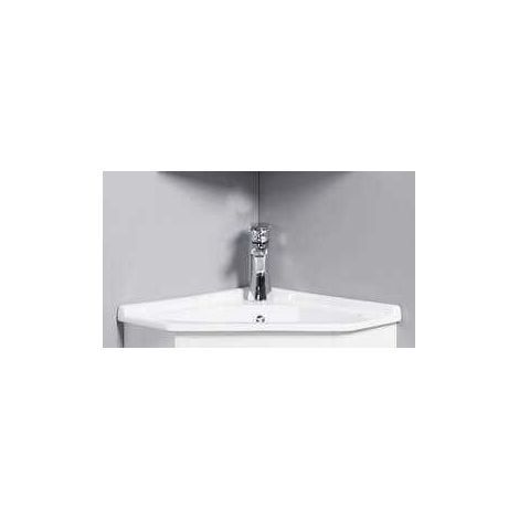 Rue Du Bain – Vasque d'angle semi-encastrable en céramique blanche 42x42 cm – Plage de robinetterie percée – Pour espaces réduits – Avec trop plein