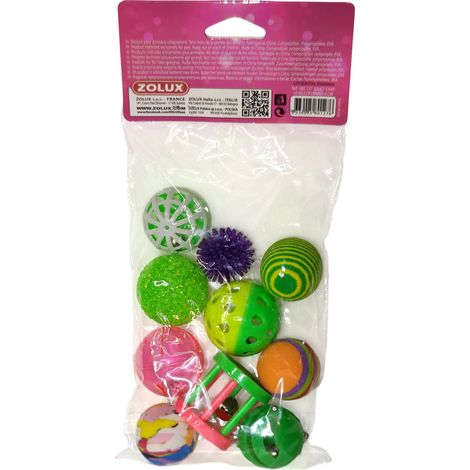 Zolux – Lot de 10 jeux pour chats 4 cm – Stimulation physique et mentale – Composition polypropylène et EVA – Diversité de formes et couleurs
