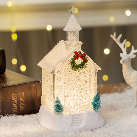 Décorations de Noël Lanternes à vent de Noël Église Maison de Noël Petit cadeau Décoration Ornements Veilleuse (piles non incluses) (1/5)