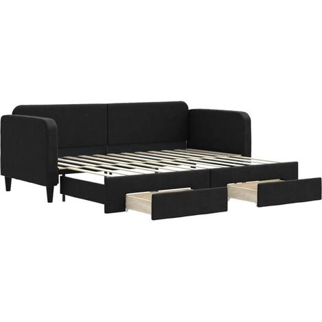 Canapé-lit avec matelas gigogne et tiroirs, matelas non inclus, noir, 80 x 200 cm (1/5)