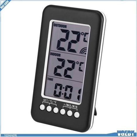 (Noir)Thermomètre Digital - Intérieur/Extérieur - Affichage grands chiffres - Sans fil (1/4)