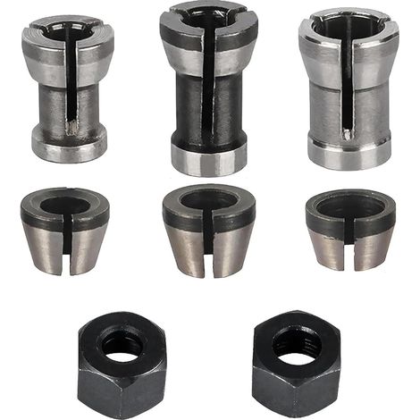 Lot de 8 pinces de serrage, accessoires pour défonceuse, 6 adaptateurs de serrage (6 mm, 6,35 mm, 8 mm) + 2 écrous pour machine à graver, pinces de serrage de précision pour (1/5)