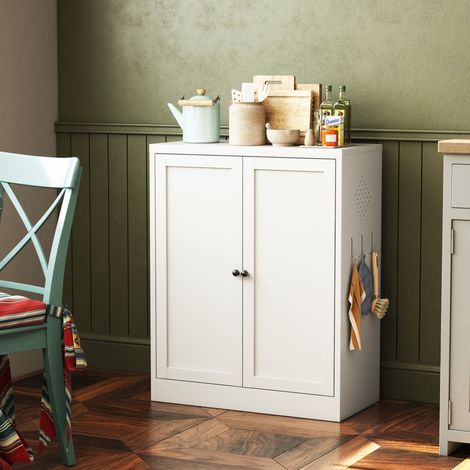 Armoire de rangement 70x35x88 cm blanche en métal avec étagères réglables et fixation murale (1/5)