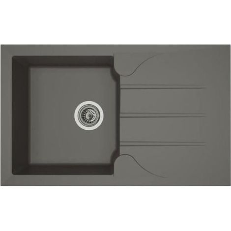STRADOUR Einbauspüle Küche 1 Becken + 1 Abtropffläche Aloa - Resin - 81 x 50 cm - Beton Grau (1/2)