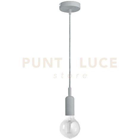 GSO095 PENDENTE FLASH CAVO IN STOFFA E ROSONE GRIGIO CEMENTO 1 LUCE ATTACCO E27 D.4,6CX7,6M