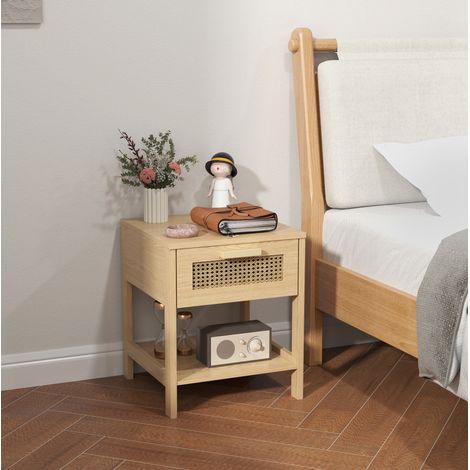 MEUBLIV Nachttisch 40 x 40 x 48,4 cm Natur – 1 Schublade, offenes Fach (1/5)
