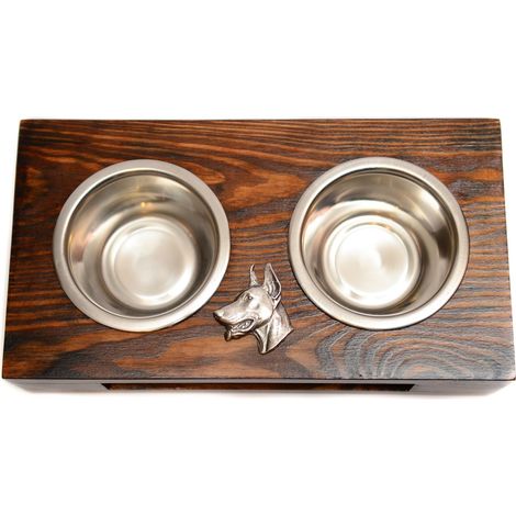 Doberman, Dobermann I - supporto in legno con ciotole per cani, ciotole in acciaio per cani, regalo per l'adozione di un cane di Art-Dog (1/5)