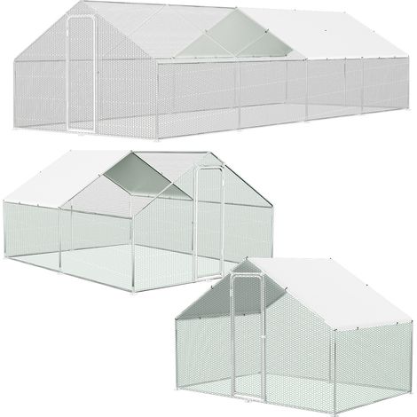 Randaco Enclos Poulailler extérieur 3x8x2m avec serrure 24 m² parc grillagé poulailler en acier galvanisé