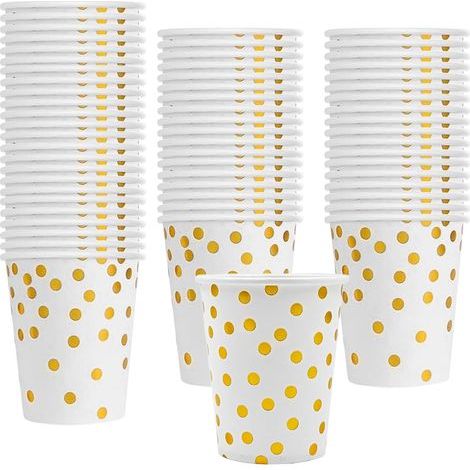 Confezione da 100 bicchieri di cartone. Bicchieri di carta: 300 ml. Bicchieri di carta con puntino dorato per caffè, succhi di frutta, bevande calde e fredde, lavoretti creativi, feste di compleanno, (1/5)