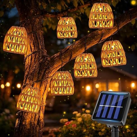 Guirlande lumineuse solaire extérieure 10 LED 3,6 m, guirlande lumineuse solaire extérieure étanche IP44, aspect PE, lanternes boules en rotin, batterie 600 mAh, pour balcons et jardins (1/5)