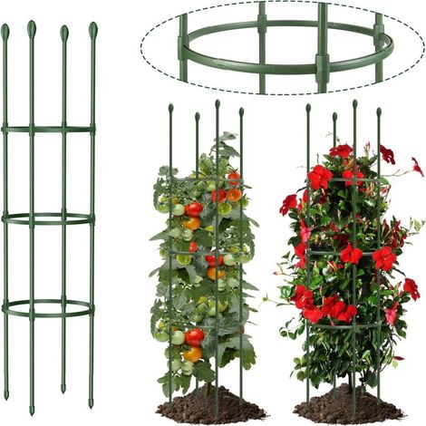 Runder Tomatenkäfig 140 cm (55 Zoll), Stahlkern, rostbeständige Kunststoffbeschichtung, 4 Stangen, einfache Montage, Ersatzteile