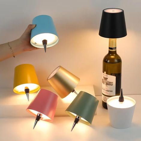 Lampe bouteille sans fil, 3 couleurs à intensité variable, lampe de bouteille de vin intégrée, lampe de bureau rechargeable par USB pour bar, restaurant, salon, chambre à coucher et
