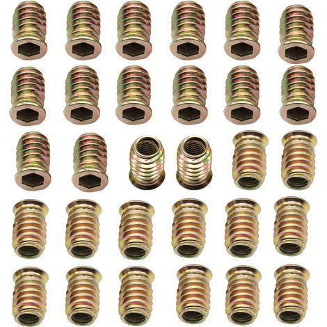 Écrous filetés pour meubles en acier au carbone galvanisé, 30 pièces, M8 x 20 mm, à six pans creux, pour meubles en bois (1/5)