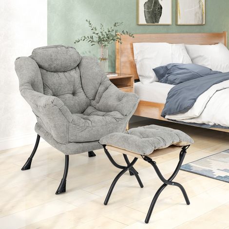 Fauteuil Paresseux avec Ottoman Fauteuil d'Appoint Surdimensionné en Sherpa Repose-pieds Pliable Poche Latérale Fauteuil de Loisirs Gris (1/3)