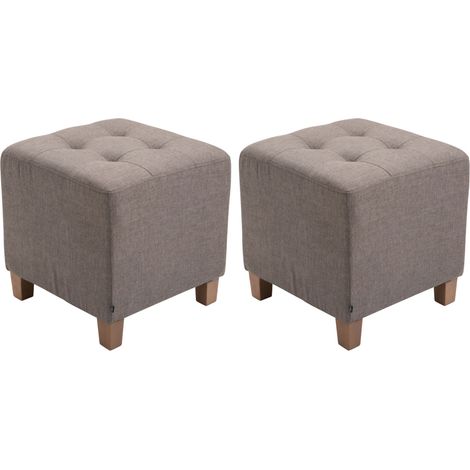 Set de 2 Taburetes Puff Pharao en tela Gris topo (1/4)