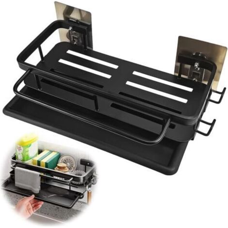 Porta spugna da cucina autoadesivo, non necessita di foratura – vassoio rimovibile, organizer per utensili da lavello, ideale per cucina e bagno