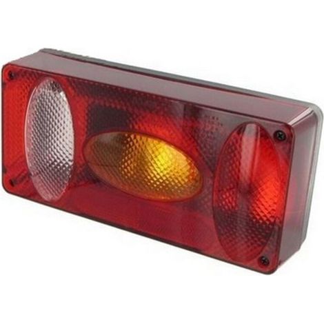 Feu arrière rectangulaire 6 fonctions – Feu rouge, clignotant, éclairage plaque – Dimensions 215x100x55mm – Entraxe 155mm