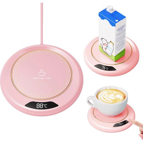 Calentador eléctrico de tazas rosa inteligente, con 3 niveles de calor, ideal para café, té, agua y leche. (1/5)