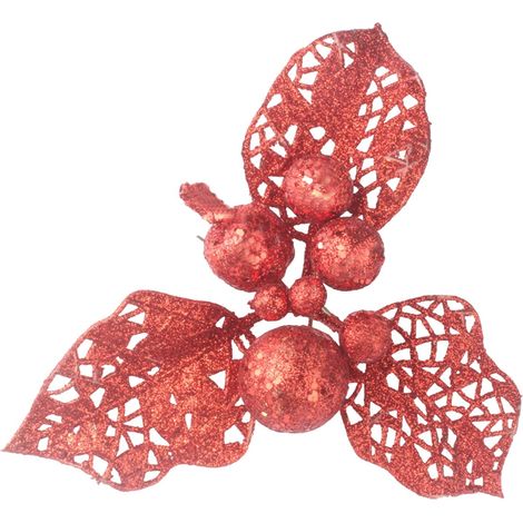 Guirlande Fleurs Artificielles - Baies Rouges - Pour Arbre de Noël et Décoration Intérieure - Lot de 10 Pièces (1/3)