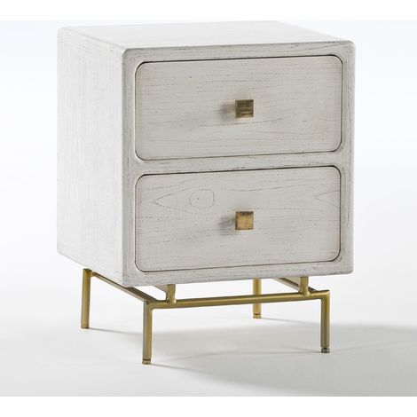 Table de chevet 52x44x66 Métal Doré/Bois Mindi Blanc