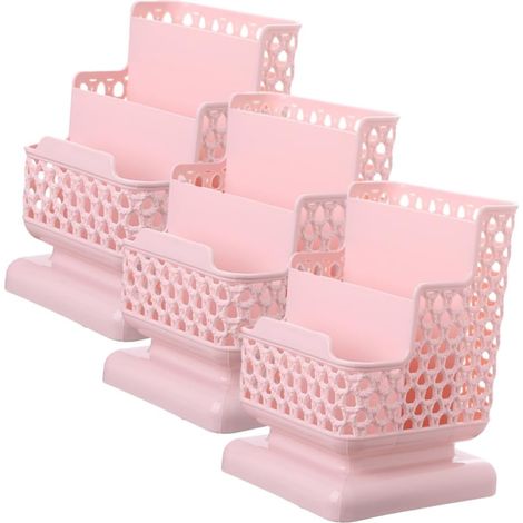 Ensemble 3 organisateurs de bureau en maille pour cosmétiques, rouges à lèvres et stylos, rose (1/5)