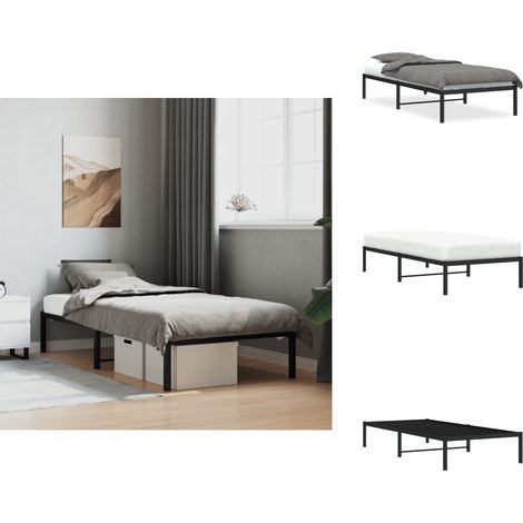 Cadre de lit métal sans matelas noir 90x200 cm - Cadre De Lit - Lit Simple - Lit Metal - Lit Noir - Meuble Chambre (1/5)