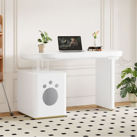 Bureau en MDF laqué blanc 117 x 50 x 76 cm, design courbé avec bords arrondis