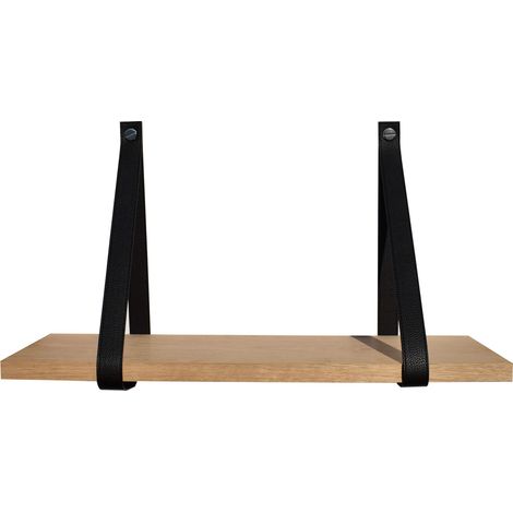 Étagère murale chêne 60 X 19 support façon cuir noir