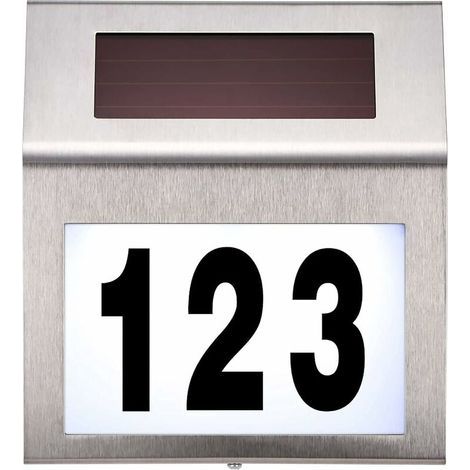 Plaque de numéro de maison en acier inoxydable avec énergie solaire, à l'épreuve de l'eau pour maison, Lampe à LED à énergie solaire, lampe de numéro de maison (1/5)