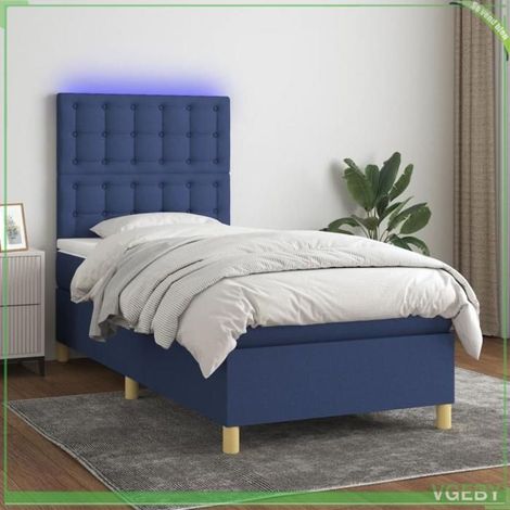 Lit 1 place - 3135723 FAF7291712411212 - Sommier à lattes - Matelas 90x190x20 cm - Tête de lit réglable avec LED (1/5)