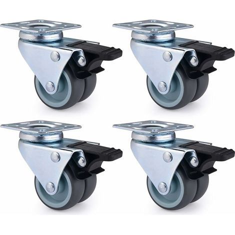 pair Lot de 4 Roulettes Pivotantes Ultra-résistantes avec Frein d’arrêt pour Meubles Capacité 600 kg