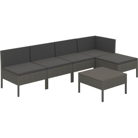 Salon de jardin d'extérieur modulable résine tressée avec coussins gris 6 pièces (1/5)
