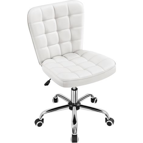 Homevive Silla de Oficina sin Reposabrazo Silla Oficina Tapizada de Cuero PU Silla con Ruedas Silla Ergonomica Base Metal Blanca